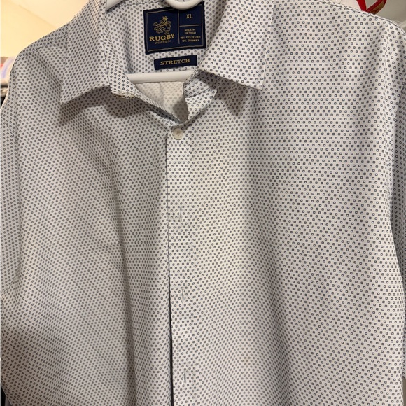 Rugby Men's White and Blue Patterned Dress Shirt - Picture 2 of 4